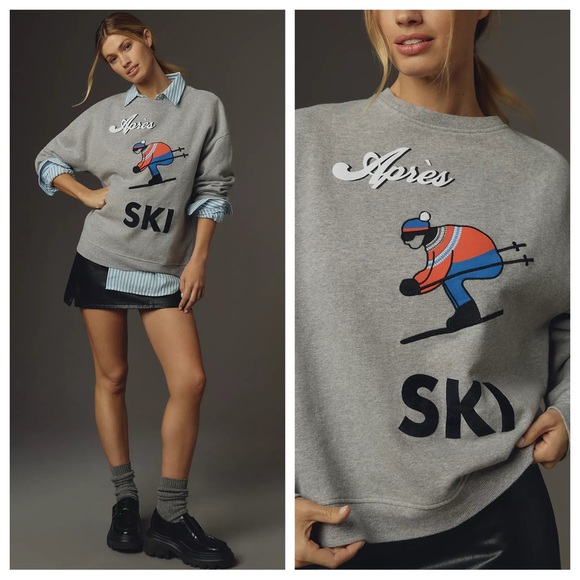 KULE The Oversized Apres Ski Logo Pullover Grey Sweatshirt - Picture 2 of 9